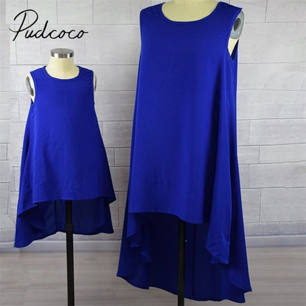 brand family dress mother and daughter matching girls daughter outfits clothes dresses family sleeveless solid sundress 220531, Blue