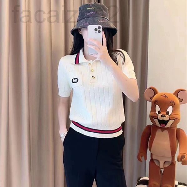 women's knits & tees designer 22 new summer contrast lapel embroidered letter polo knitted for women cwak, White
women's knits & tees designer 22 new summer contrast lapel embroidered letter polo knitted for women cwak, White