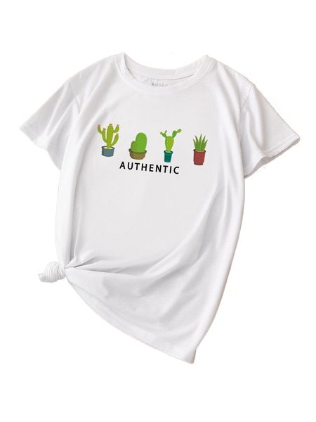 cactus and letter graphic tee l7r0#, White
