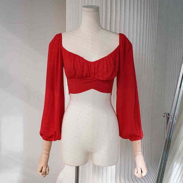 women's knits tees foreign trade original single bowknot cross strap backless lantern sleeve design short long holiday style top, White
women's knits tees foreign trade original single bowknot cross strap backless lantern sleeve design short long holiday style top, White