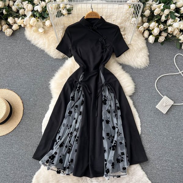 summer party dress women new short-sleeved national disc button black dress fashion high-end mesh stitching prom dresses 2022, Black;gray
summer party dress women new short-sleeved national disc button black dress fashion high-end mesh stitching prom dresses 2022, Black;gray