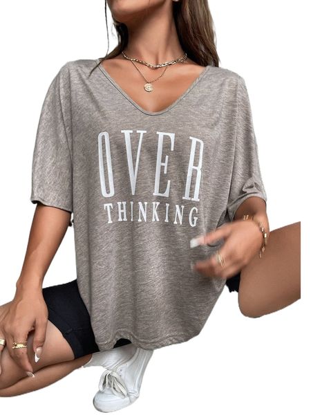 letter graphic batwing sleeve tee 90lu#, White 
letter graphic batwing sleeve tee 90lu#, White