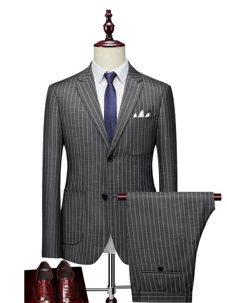 men 1pc vertical striped patched pocket blazer & 1pc tailored pants p8dg#, White;black
men 1pc vertical striped patched pocket blazer & 1pc tailored pants p8dg#, White;black