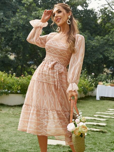 simplee geo print ruffle hem belt dress 79o8#, Black;gray
simplee geo print ruffle hem belt dress 79o8#, Black;gray