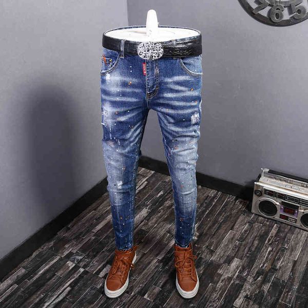men's jeans summer style hole scraping embroidery men's slim fit small feet straight tube youth micro elastic fashion brand jeans, Blue
men's jeans summer style hole scraping embroidery men's slim fit small feet straight tube youth micro elastic fashion brand jeans, Blue