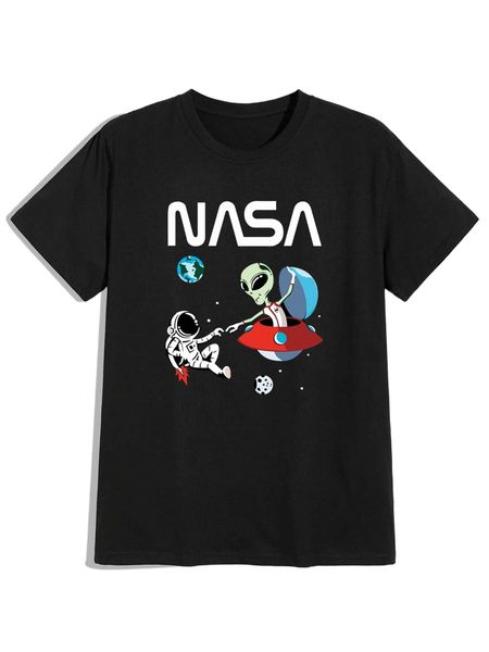 men letter & alien print tee r66e#, White;black