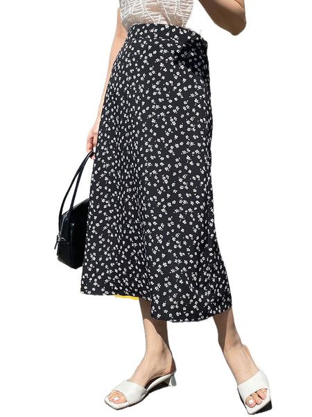 dazy high waist ditsy floral skirt 72hr#, Black