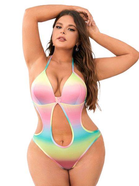 plus ombre cut-out teddy bodysuit t6ma#, Black;white 
plus ombre cut-out teddy bodysuit t6ma#, Black;white