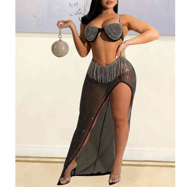 nightwear women's sets mesh rhinestones see through camisole bra and tassel patchwork side high split maxi skirt party, White
nightwear women's sets mesh rhinestones see through camisole bra and tassel patchwork side high split maxi skirt party, White
