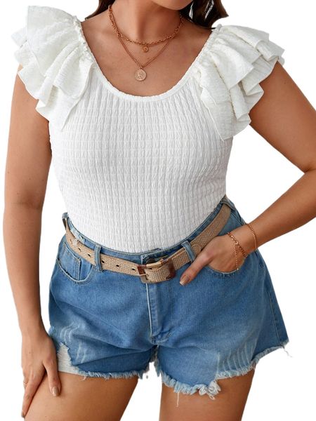 plus butterfly sleeve tee g27q#, Black
plus butterfly sleeve tee g27q#, Black