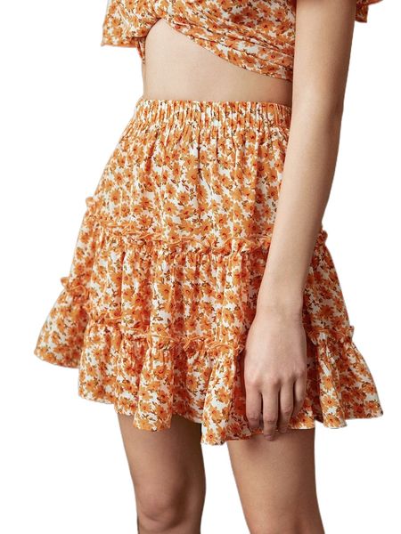 allover floral print frill trim ruffle hem skirt 776p#, Black
allover floral print frill trim ruffle hem skirt 776p#, Black