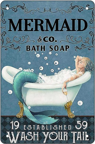 funny vintage tin sign wall decor poster - mermaid bath soap wash your tail - retro metal sign for home kitchen bathroom farm garden garage
funny vintage tin sign wall decor poster - mermaid bath soap wash your tail - retro metal sign for home kitchen bathroom farm garden garage