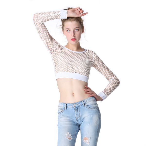 women's t-shirt kaguster hollow out through fishing nets midriff tshirts club wear see-through outfit short mesh o-neck, White
women's t-shirt kaguster hollow out through fishing nets midriff tshirts club wear see-through outfit short mesh o-neck, White