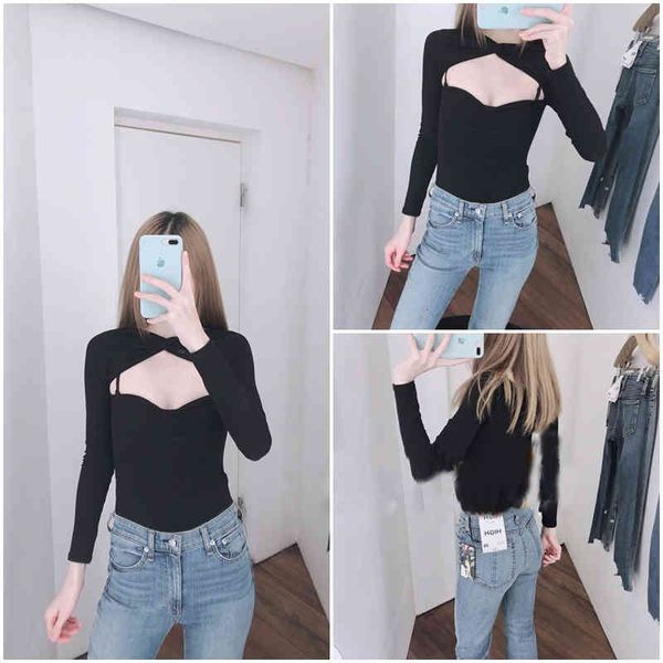 women's knits tees dang family spring and summer short chest cut-out slim fitting long sleeve knitwear solid color wrinkled corset fash, White
women's knits tees dang family spring and summer short chest cut-out slim fitting long sleeve knitwear solid color wrinkled corset fash, White