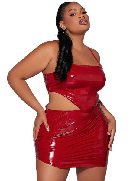 sxy plus bandana hem pu leather cami & bodycon skirt 68ol#, Black
sxy plus bandana hem pu leather cami & bodycon skirt 68ol#, Black