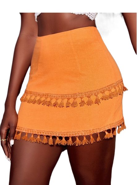 high waist tassel trim skirt b59z#, Black
high waist tassel trim skirt b59z#, Black