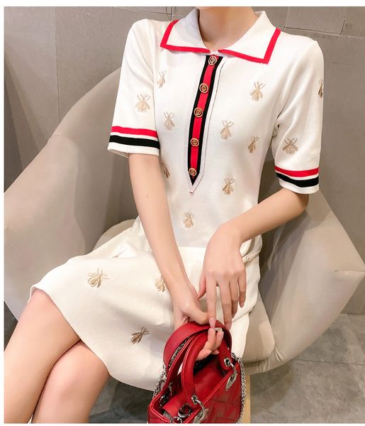 df spring summer bee embroidered polo dress woman sweater black casual knee-length straight dresses female knit plus size, Black;gray
df spring summer bee embroidered polo dress woman sweater black casual knee-length straight dresses female knit plus size, Black;gray