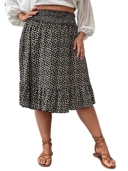 plus ditsy floral print ruffle hem skirt b6s4#, Black
plus ditsy floral print ruffle hem skirt b6s4#, Black