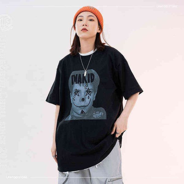 lawfoo2021 spring and summer guochao brand men's dress head couple loose short sleeve t-shirt, White;black
lawfoo2021 spring and summer guochao brand men's dress head couple loose short sleeve t-shirt, White;black