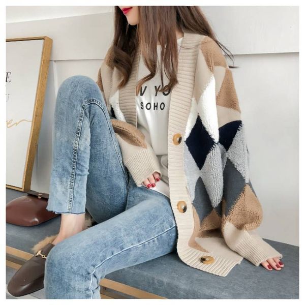cgc autumn winter women cardigan sweater casual knitted loose coat female warm single breasted oversized sweater jacket, White;black
cgc autumn winter women cardigan sweater casual knitted loose coat female warm single breasted oversized sweater jacket, White;black