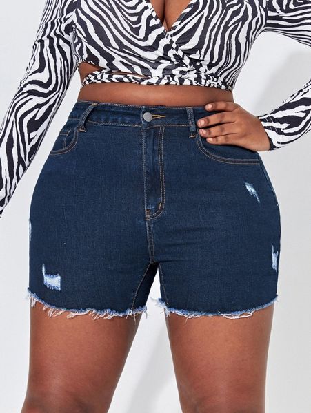 plus ripped raw hem denim shorts e57v#, White;black
plus ripped raw hem denim shorts e57v#, White;black