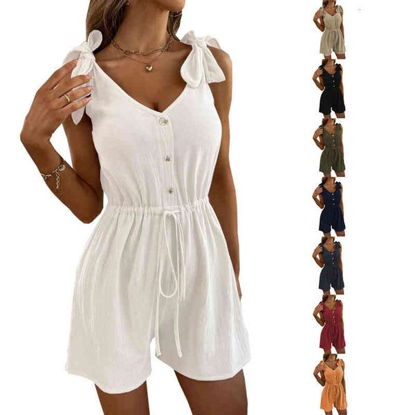 women's jumpsuits & rompers summer women's solid color button jumpsuit capris fjee, Black;white
women's jumpsuits & rompers summer women's solid color button jumpsuit capris fjee, Black;white