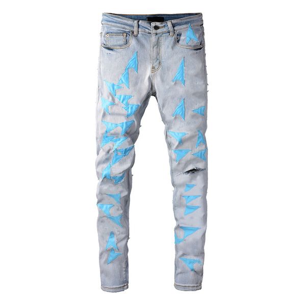 2022 fashion mens jeans cool style luxury designer denim pant distressed ripped biker black blue jean slim fit55