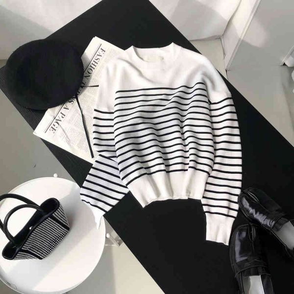 women's sweaters spring xiaohejia women's striped sweater round neck casual simple sweater women, White;black
women's sweaters spring xiaohejia women's striped sweater round neck casual simple sweater women, White;black