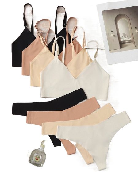 4sets plain no show lingerie set c0ur#, Black;red 
4sets plain no show lingerie set c0ur#, Black;red