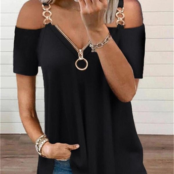zipper v neck off shoulder short sleeve shirt women's summer casual t shirt fashion loose plus size pullover sling 220407, White
zipper v neck off shoulder short sleeve shirt women's summer casual t shirt fashion loose plus size pullover sling 220407, White