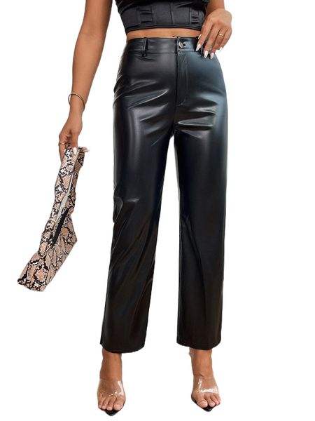petite high waist pu leather pants p06b#, Black;white
petite high waist pu leather pants p06b#, Black;white