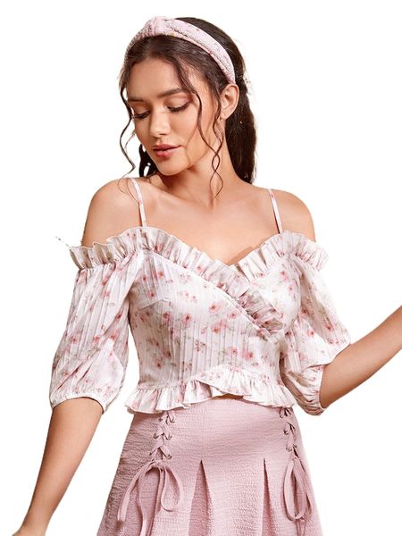 floral print ruffle trim cold shoulder lantern sleeve blouse i6jk#, White
floral print ruffle trim cold shoulder lantern sleeve blouse i6jk#, White