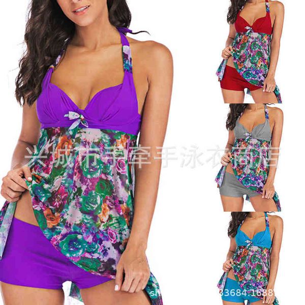 women's skirt split backl printed briefs swimsuit, White;black
women's skirt split backl printed briefs swimsuit, White;black