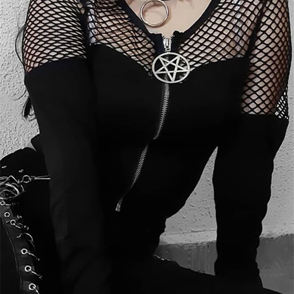 goth dark fishnet patchwork mesh gothic t-shirts black grunge zipper front long sleeve tee crop streetwear emo 220408, White
goth dark fishnet patchwork mesh gothic t-shirts black grunge zipper front long sleeve tee crop streetwear emo 220408, White