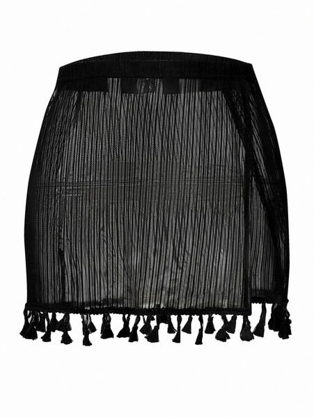 tassel decor cover up skirt w4sf#, White;black 
tassel decor cover up skirt w4sf#, White;black