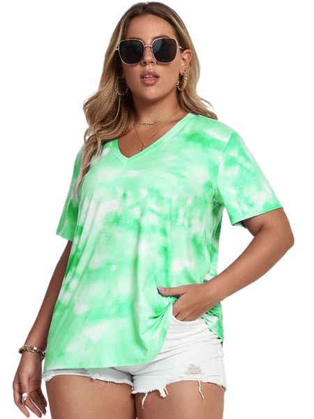 plus v-neck tie dye tee i8co#, Black