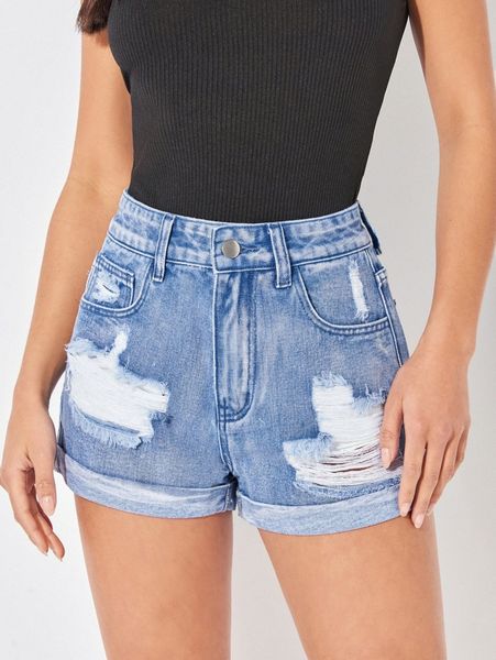 petite ripped roll up hem denim shorts 93wh#, White;black 
petite ripped roll up hem denim shorts 93wh#, White;black