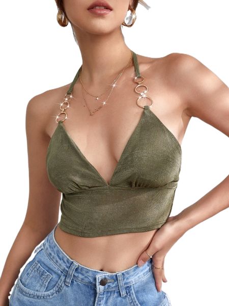 o-ring detail tie backless halter s4sl#, White