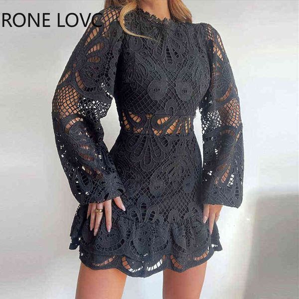 women elegant solid lace hollow out lantern sleeves ruffle hem mini a-line black dresses t220804, Black;gray
women elegant solid lace hollow out lantern sleeves ruffle hem mini a-line black dresses t220804, Black;gray