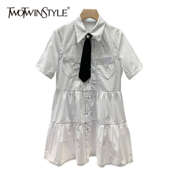white patchwork diamond mini dress for women lapel short sleeve casual loose dresses female fashion clothing 210423, Black;gray
white patchwork diamond mini dress for women lapel short sleeve casual loose dresses female fashion clothing 210423, Black;gray