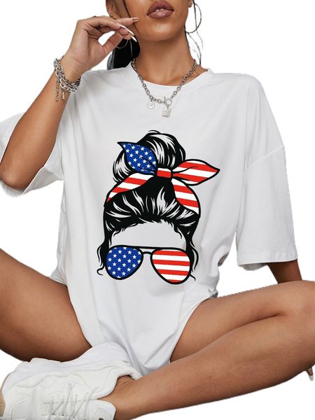 americana and figure graphic drop shoulder tee t1bz#, White
americana and figure graphic drop shoulder tee t1bz#, White