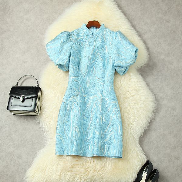 european and american women's wear spring 2022 new short sleeve bubble sleeve stand collar jacquard fashion cheongsam dress, Black;gray
european and american women's wear spring 2022 new short sleeve bubble sleeve stand collar jacquard fashion cheongsam dress, Black;gray