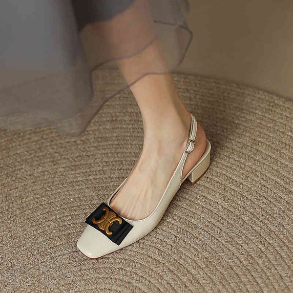 sandals french small heel fashion metal buckle square head low women's shoes white one-sided belt back empty sandals 094t, Black
sandals french small heel fashion metal buckle square head low women's shoes white one-sided belt back empty sandals 094t, Black