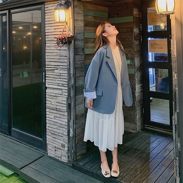 autumn womens suit jacket new korean loose one button women suits blazer women suit collar fashion pocket office lady suit y201026, White;black
autumn womens suit jacket new korean loose one button women suits blazer women suit collar fashion pocket office lady suit y201026, White;black