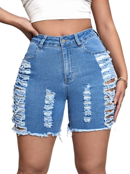 sxy ladder ripped frayed raw hem denim shorts r6g8#, White;black