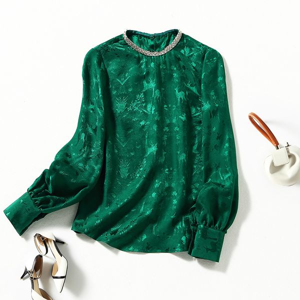 women's blouses & shirts shenzhen high end women's clothing spring jacquard nail bead round neck long sleeve silk shirt mulberry s, White
women's blouses & shirts shenzhen high end women's clothing spring jacquard nail bead round neck long sleeve silk shirt mulberry s, White