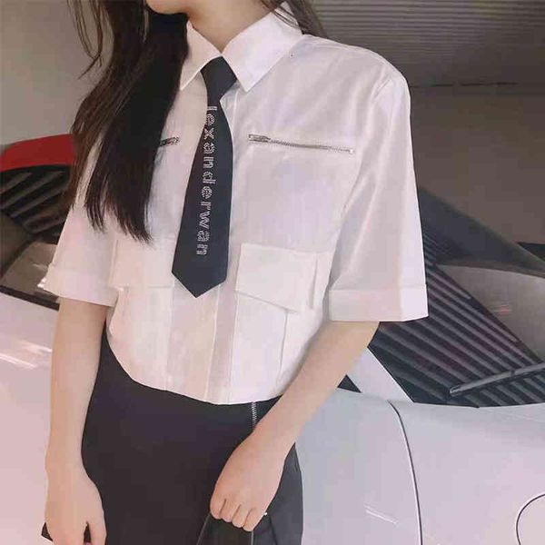women's polos tie white shirt female spring summer short loose zip pocket very wide half sleeve lapel cotton top
women's polos tie white shirt female spring summer short loose zip pocket very wide half sleeve lapel cotton top