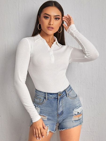 polo collar form fitted tee 66ty#, White