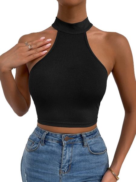 racerback rib-knit halter 73ir#, White
racerback rib-knit halter 73ir#, White