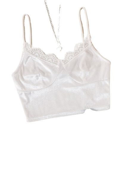 plus lace trim velvet cami b43j#, Black